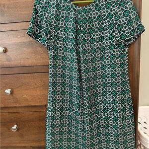 J. Crew Green and White Sheath Midi Dress